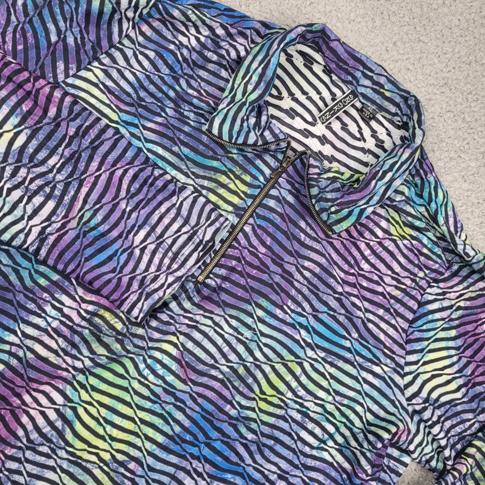 Sno Skins Womens XL Quarter Zip Pullover Colorful Zebra Print USA‎ Made Vintage